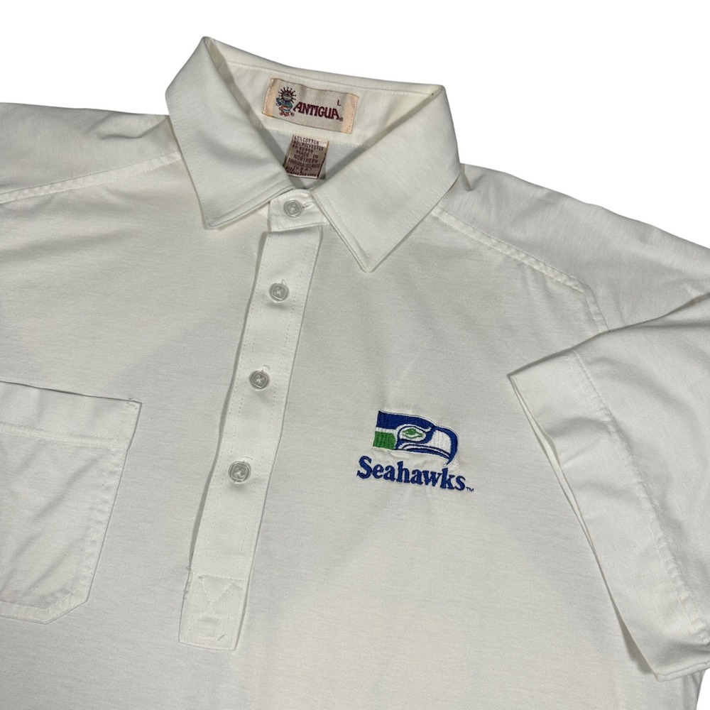 VTG 90s Antigua Seattle Seahawks Polo Shirt Mens Large White NFL Embroidered